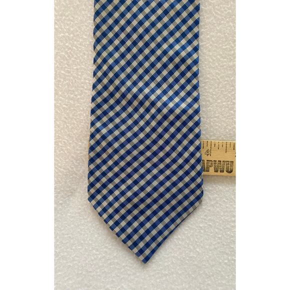 Giorgio Armani Men’s Necktie 100% Silk Blue Check Luxury Made In Italy EUC - Picture 2 of 4